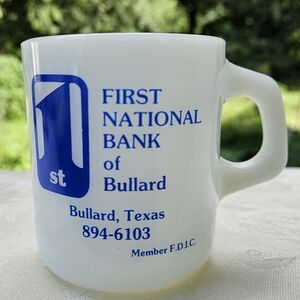 Vintage Bank Advertising Milk Glass Mug Bullard First National Texas Collectible